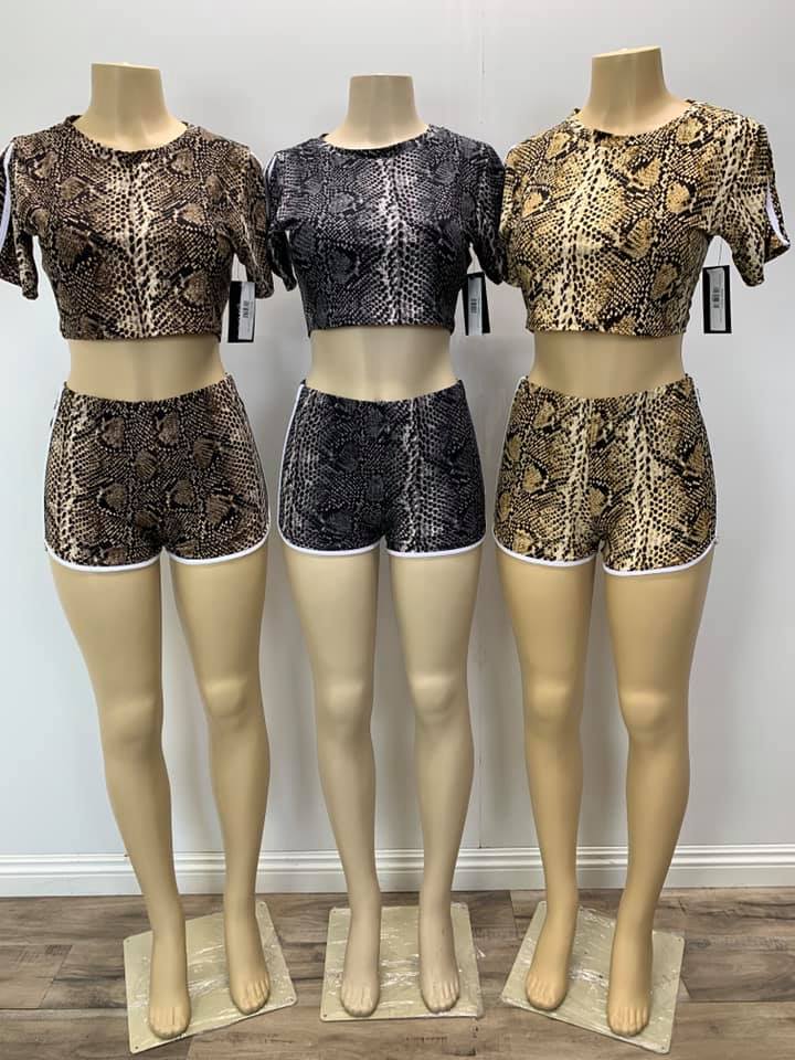 Snake Print Shorts/Cop Top Set