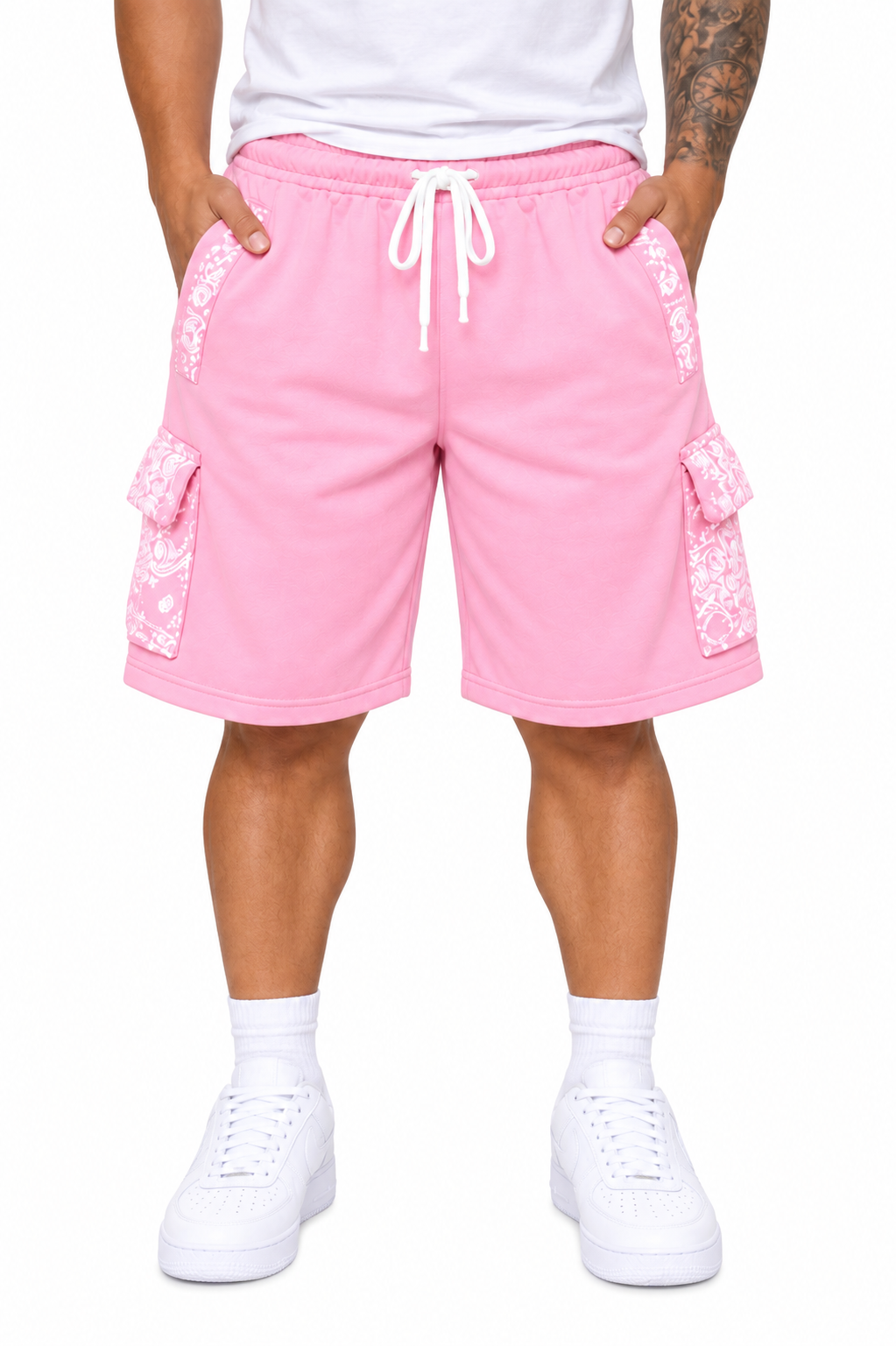 Paisley Cargo Shorts (Pink/White)
