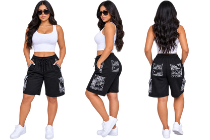 Paisley Cargo Shorts (Black)