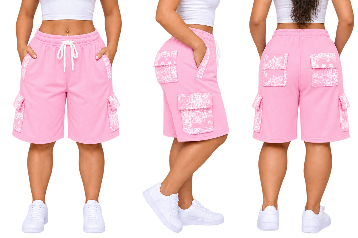 Paisley Cargo Shorts (Pink/White)