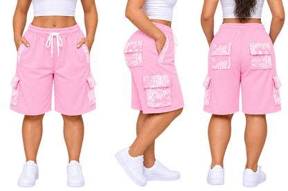Paisley Cargo Shorts (Pink/White)
