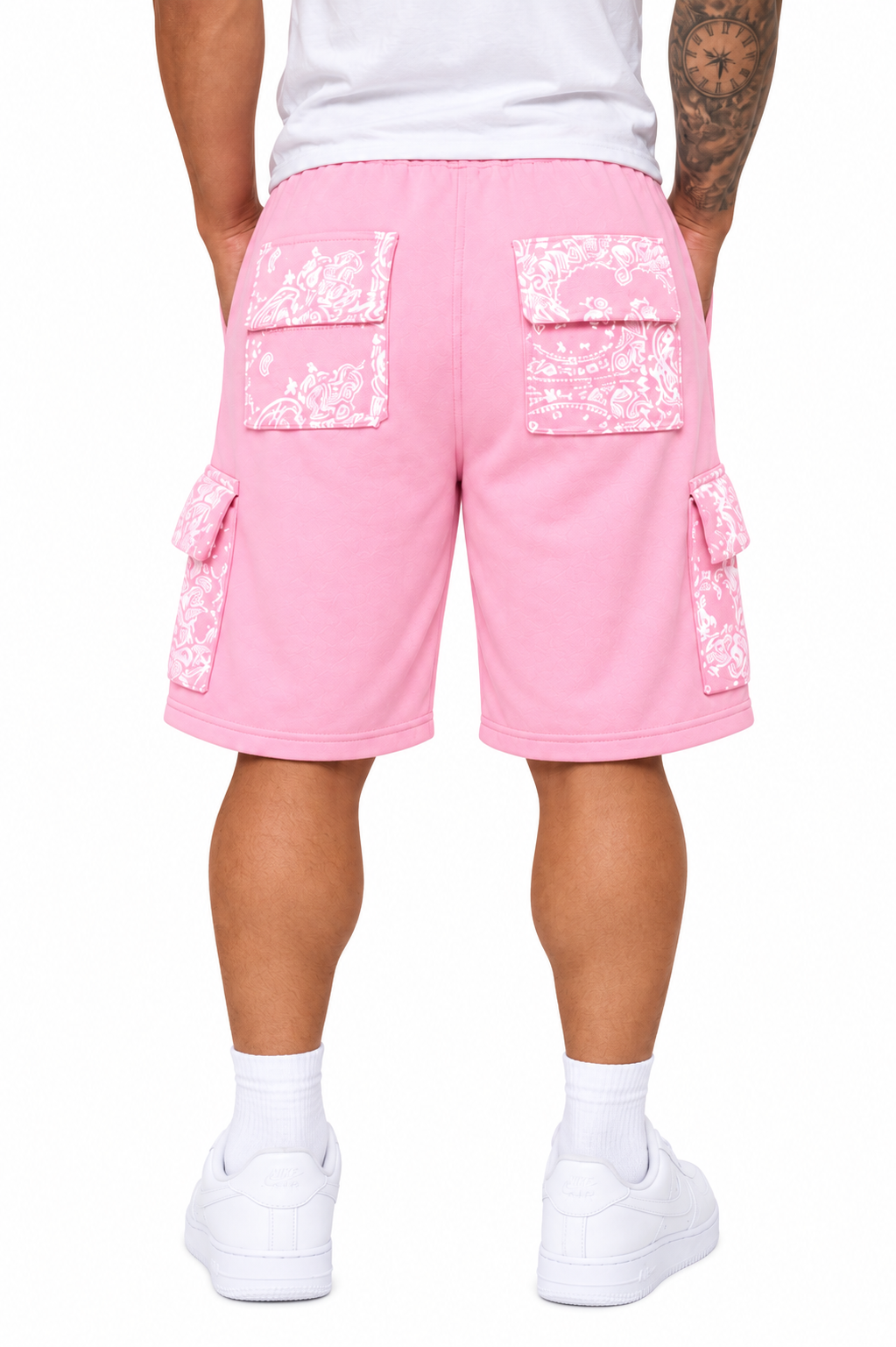 Paisley Cargo Shorts (Pink/White)