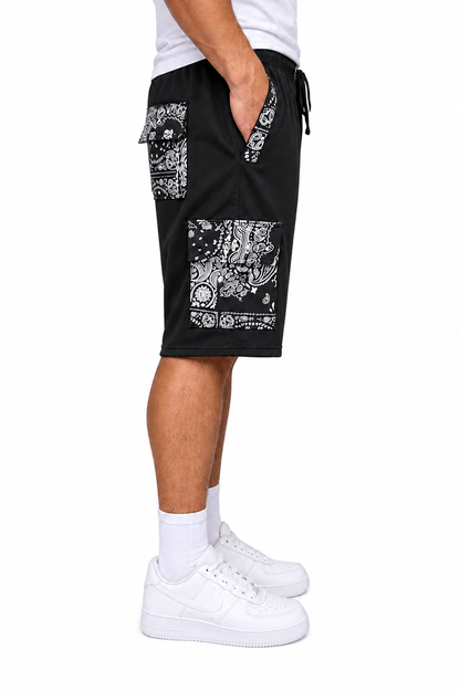 Paisley Cargo Shorts (Black)