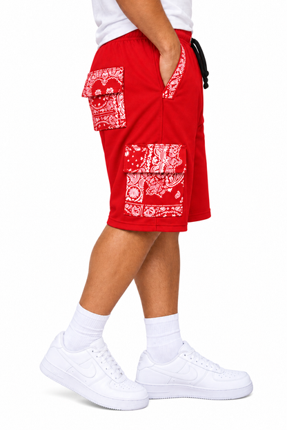 Paisley Cargo Shorts (Red)