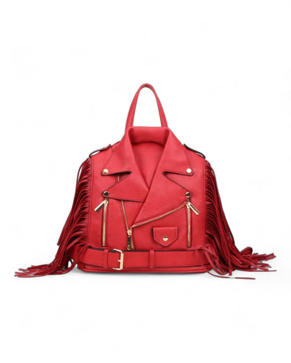 Jacket Design Fringed Backpack (Red)